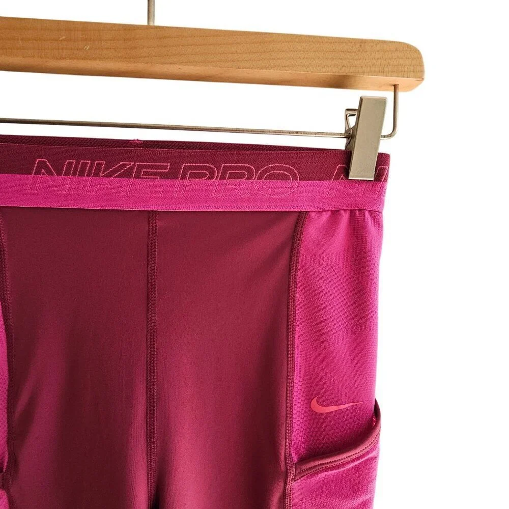 Nike Pro Womens Berry Pink Side Pocket High Rise 7/8 Leggings Tights S